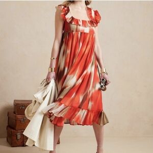 Banana Republic Empire Waist Maxi Ruffle Dress| Robe Empire Orange/ Crème Petite